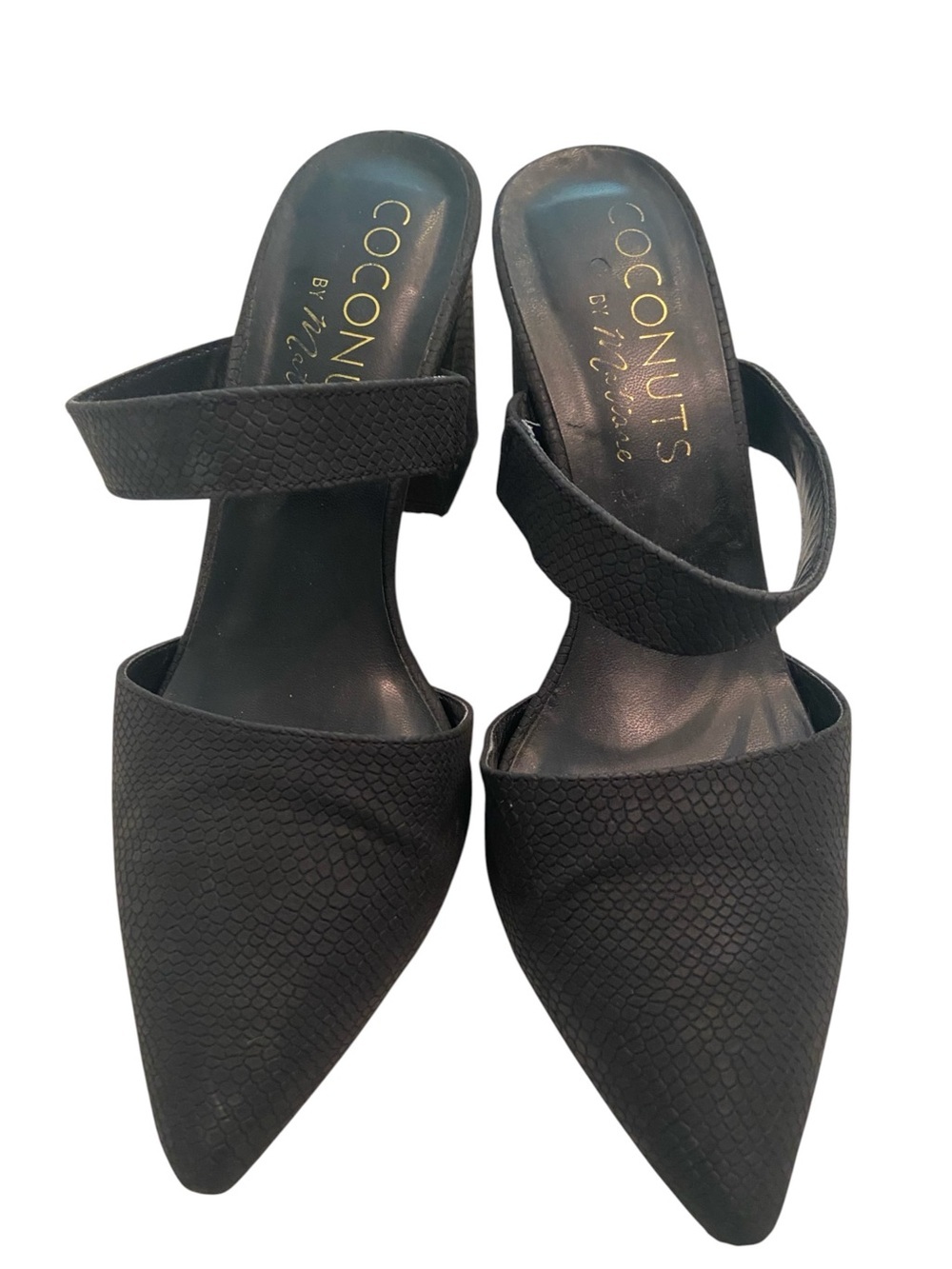 COCONUTS BY MATISSE BLACK SNAKE PRINT HEELS SIZE 8